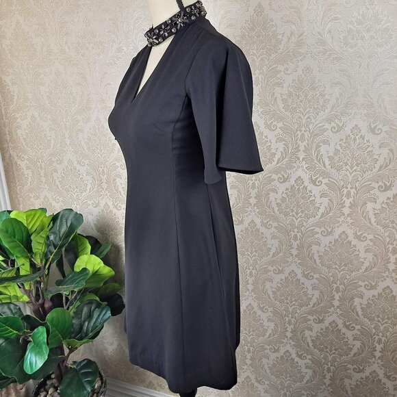 Ann Taylor Petite Size 0P Black Fit & Flare Dress Embellished Choker Collar NWOT - Picture 6 of 12